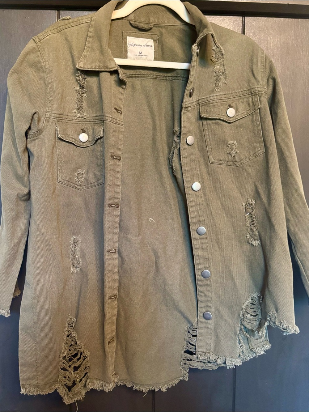 Highway Jeans Olive Green Distressed Jean Jacket